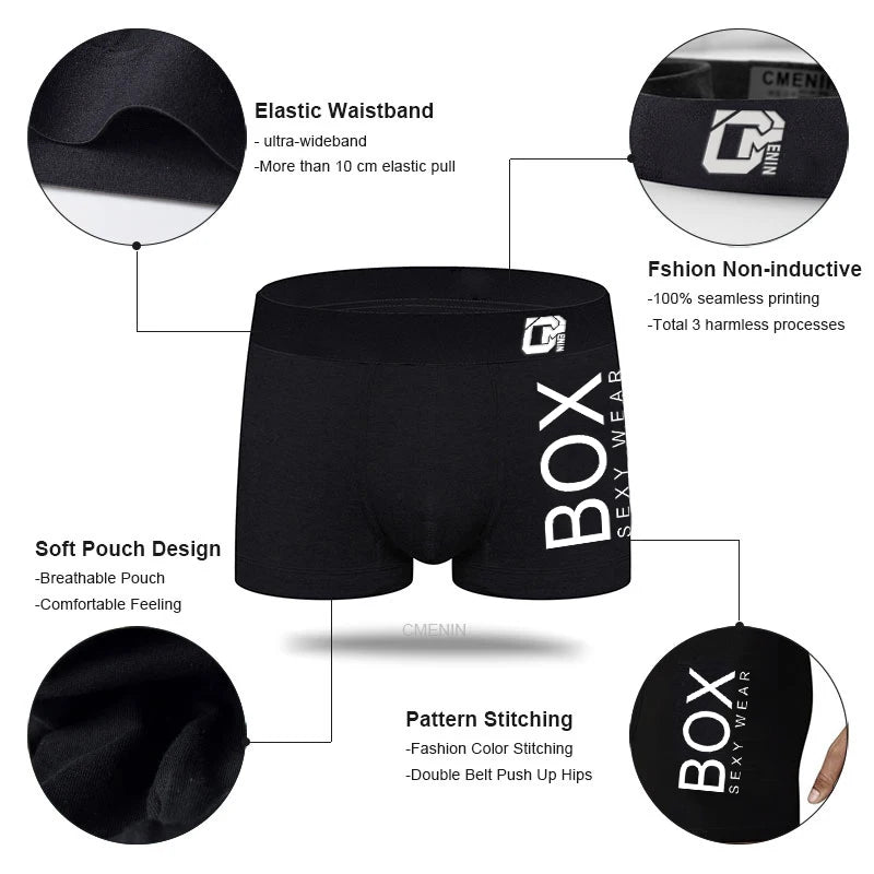 CMENIN Lot de 4 boxers en coton respirants pour homme