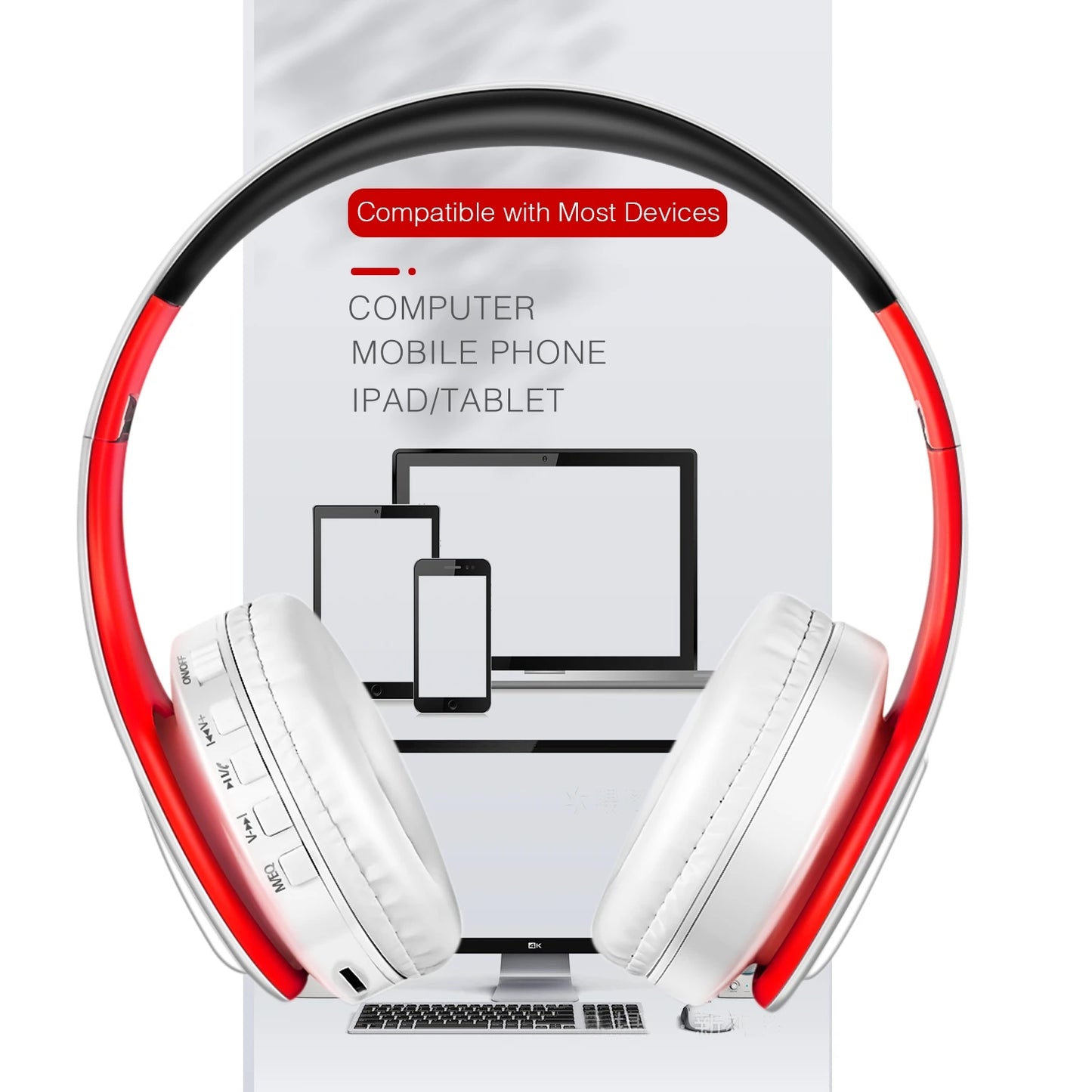 Casque Bluetooth stéréo pliable avec microphone et lecteur MP3