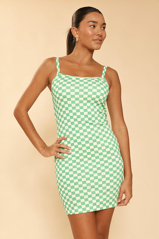 Robe débardeur en maille côtelée à carreaux