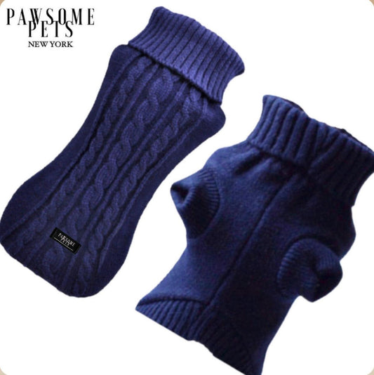 Pull en maille torsadée pour chien et chat (extra chaud) - Bleu marine