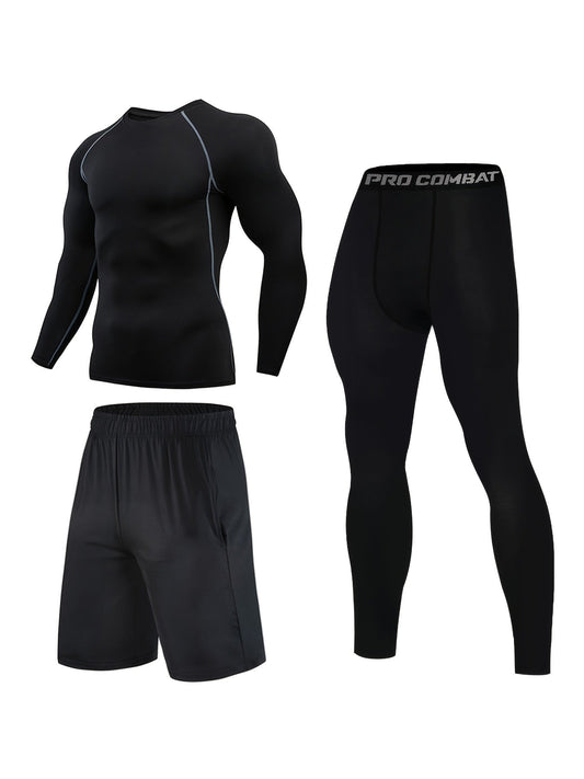 Ensemble de sport 3 pièces à séchage rapide pour homme, idéal pour le fitness et les loisirs