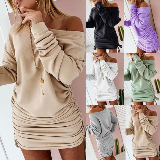Robes d'automne à manches plissées pour femmes, décontractées, naturelles