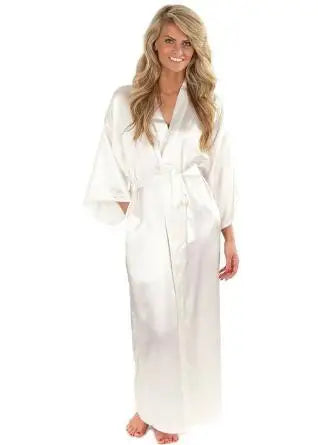 Peignoir de bain long en satin de soie pour femme, tenue de mariée sexy