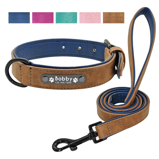 Ensemble collier et laisse en cuir personnalisé pour chiens de petite, moyenne et grande taille, pitbull