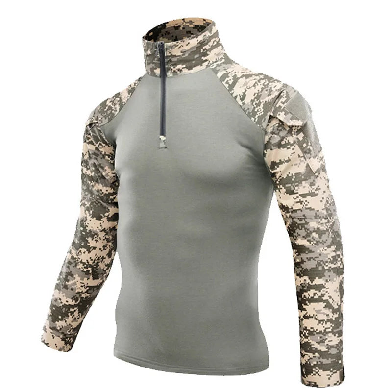 Chemise militaire camouflage unisexe | Vêtement tactique camouflage pour hommes et femmes | Chemise camouflage résistante pour extérieur | T-shirt militaire avec motif camouflage | Vêtement de combat tactique confortable | Chemise camouflage avec poches pratiques | T-shirt militaire léger pour activités extérieures | Chemise robuste pour les sports de plein air | Chemise camouflage avec coutures renforcées | Chemise unisexe tactique et durable