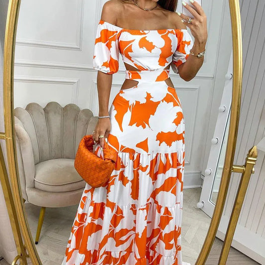 Plus Size Off Shoulder Chiffon Openwork Maxi Dress