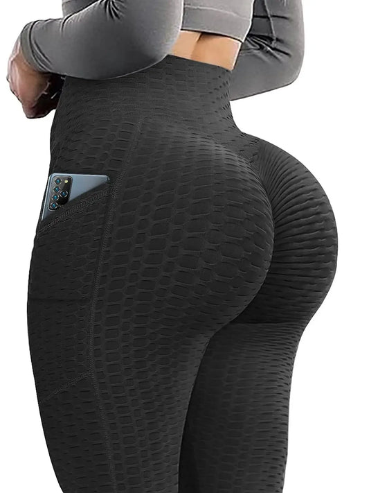 Sexy Women's Textured Crinkle Fitness Push Up Leggings