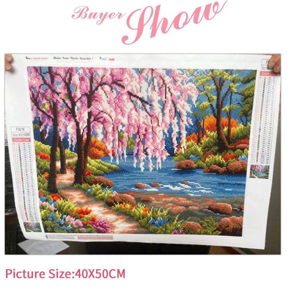 Peinture diamant paysage à faire soi-même, broderie complète en mosaïque