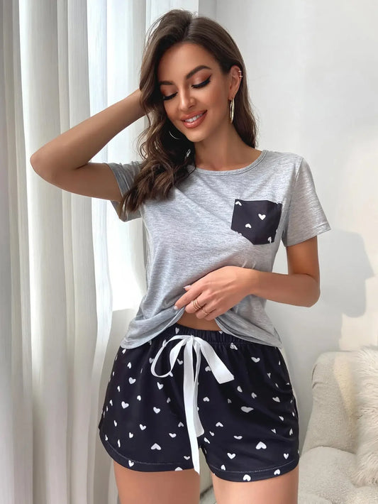 Women's Summer Pajamas 2pcs Set Elastic Drawstring
