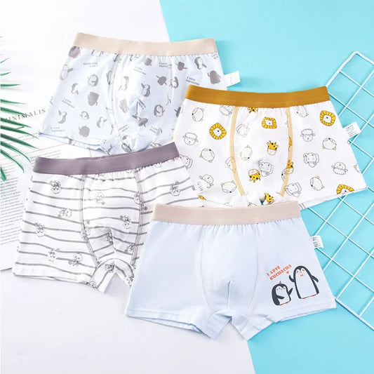 Lot de 4 sous-vêtements pour enfants, shorts en coton, motif dessin animé, voiture, pingouin, lot de 4 pièces