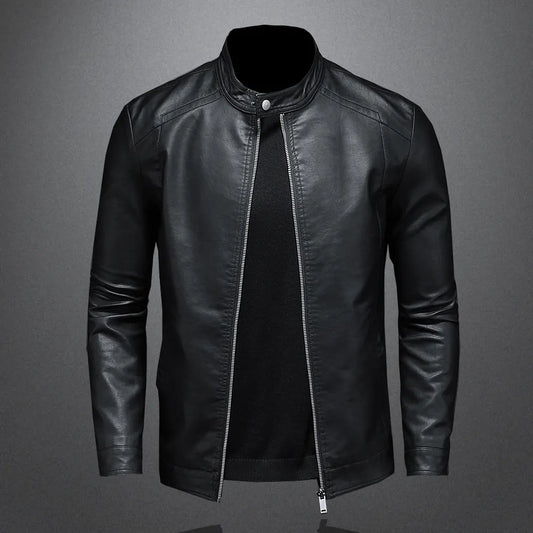 Veste en cuir printemps-automne pour homme, col montant