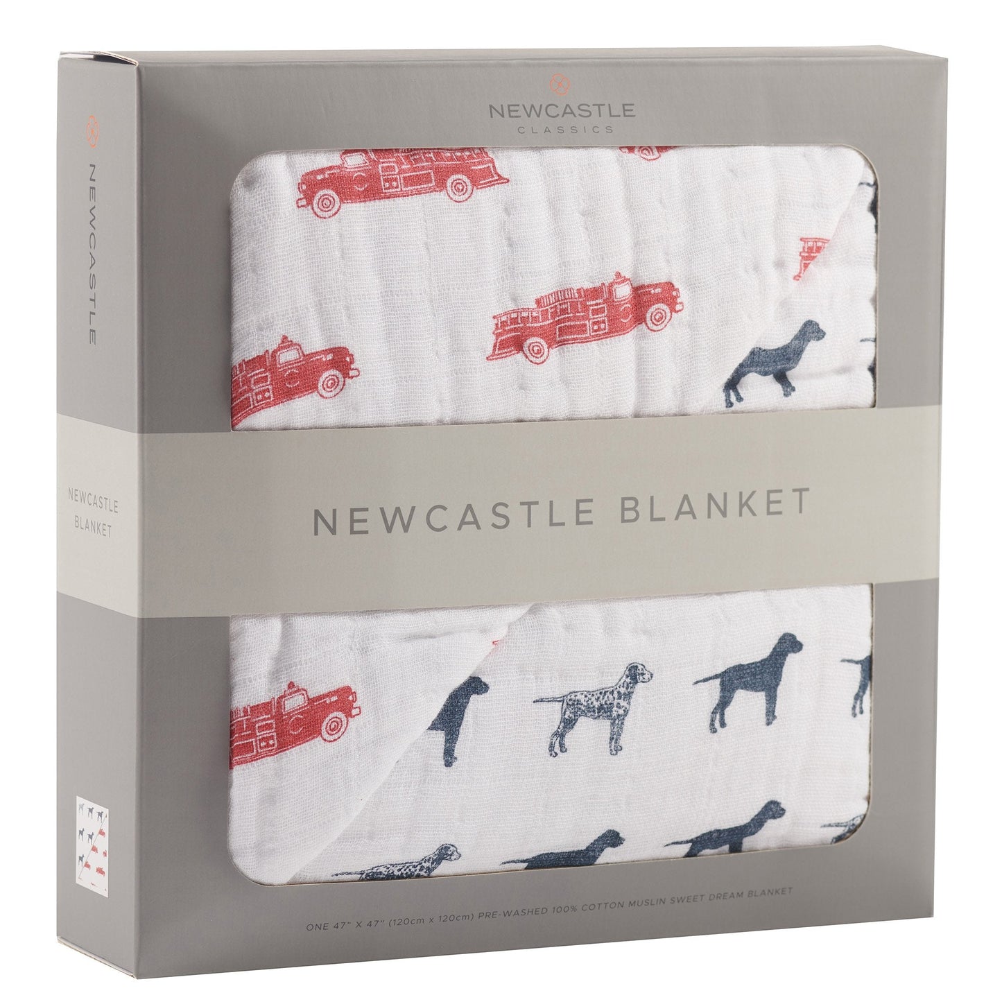 Couverture Newcastle en mousseline de coton à motif camion de pompiers et dalmatien