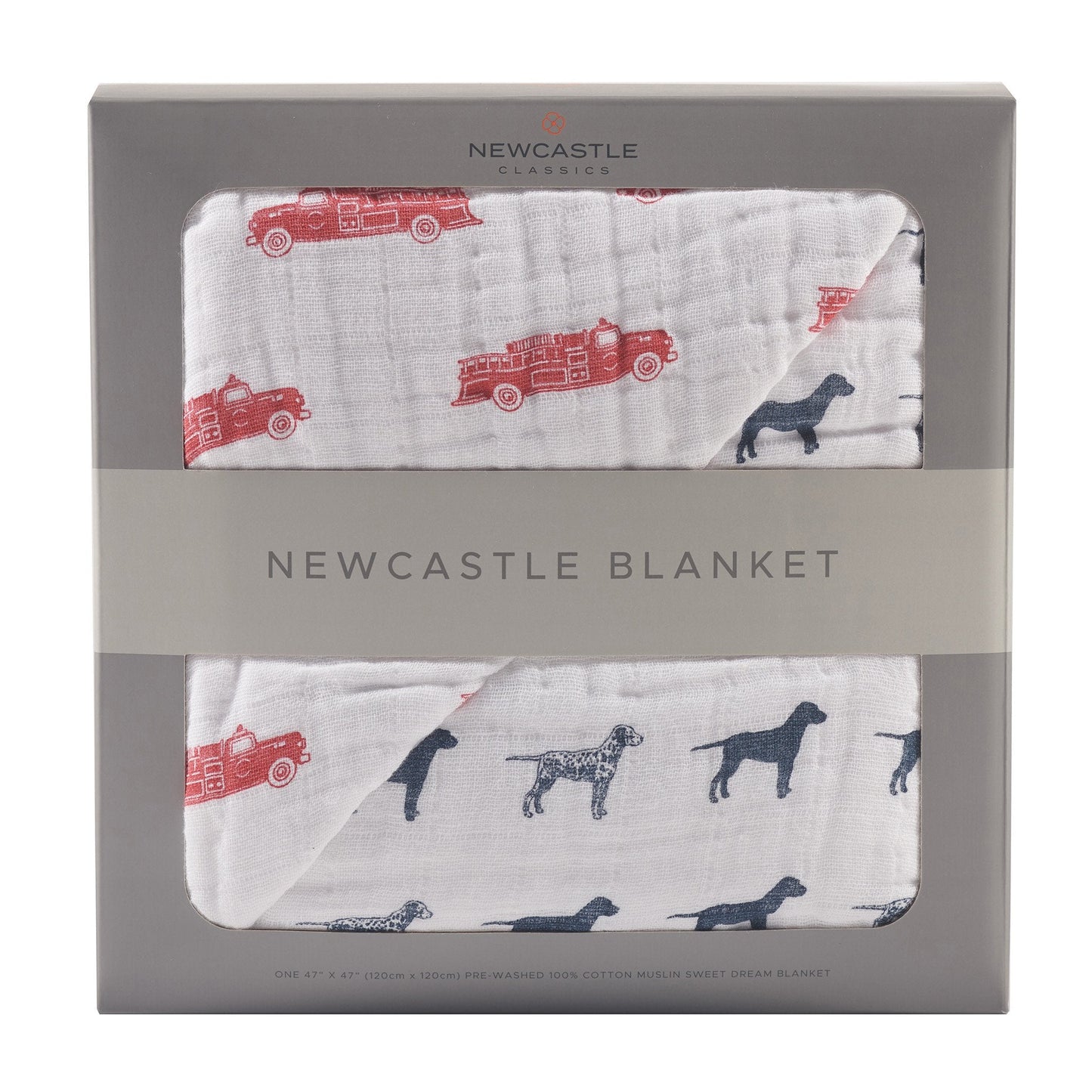 Couverture Newcastle en mousseline de coton à motif camion de pompiers et dalmatien