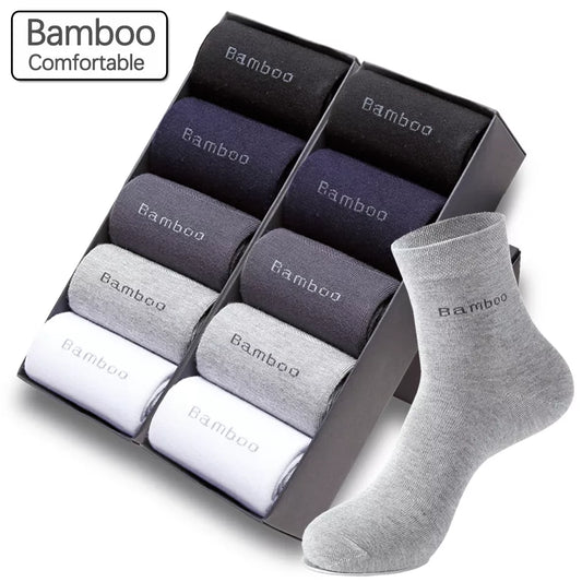 Lot de 10 paires de chaussettes en fibre de bambou pour homme, style décontracté et antibactérien