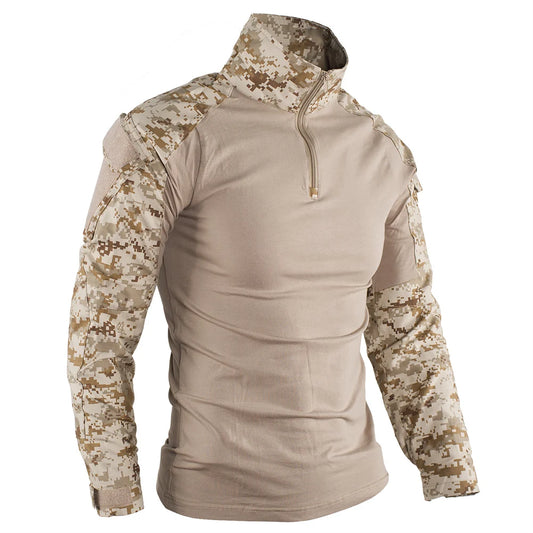 Chemise militaire camouflage unisexe | Vêtement tactique camouflage pour hommes et femmes | Chemise camouflage résistante pour extérieur | T-shirt militaire avec motif camouflage | Vêtement de combat tactique confortable | Chemise camouflage avec poches pratiques | T-shirt militaire léger pour activités extérieures | Chemise robuste pour les sports de plein air | Chemise camouflage avec coutures renforcées | Chemise unisexe tactique et durable