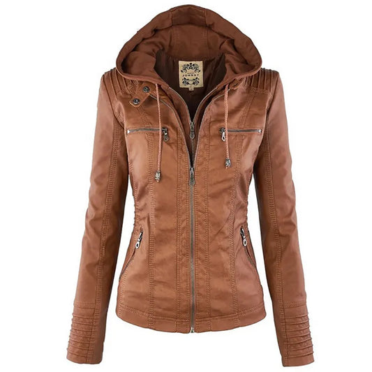 Women's Casual Waterproof Windproof Faux Leather Winter Jacket